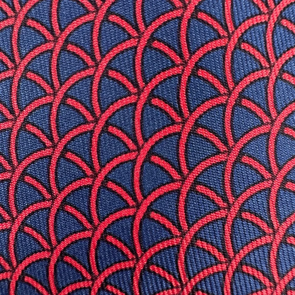 Hermes Paris Mens Silk Tie Navy Blue Red Geometric Scale Pattern 7729 OA France